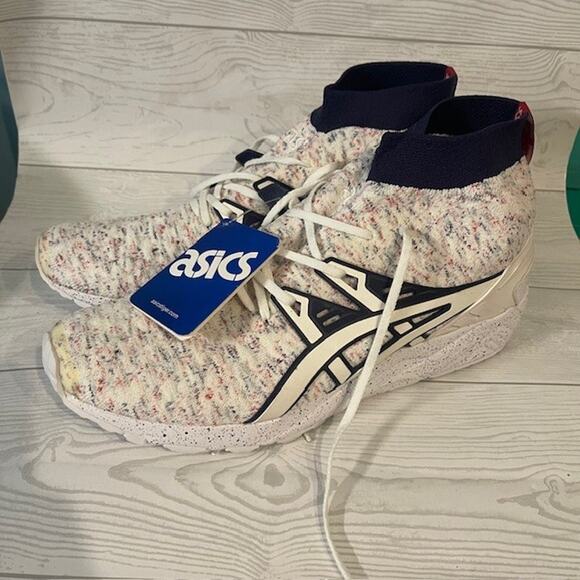Asics Gel Kayanno Trainer Knit White Navy Blue Red Shoes Mens 13 - Picture 1 of 6